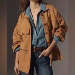 NWT Pilcro Cotton Microfleece Full Sleeve Pockets Button-Front Jacket Honey